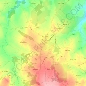 Topografische Karte Brelaudie, Höhe, Relief