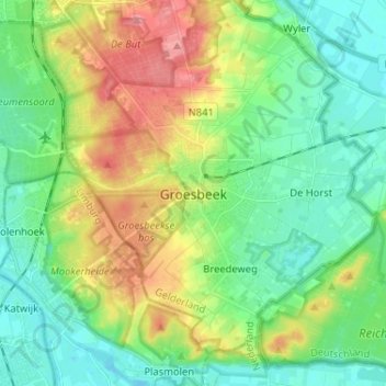 Topografische Karte Groesbeek, Höhe, Relief