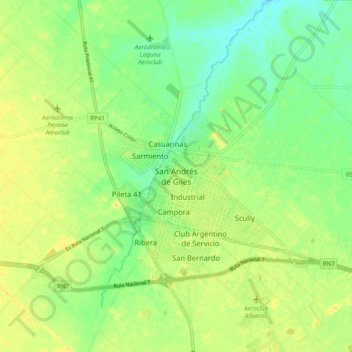 Topografische Karte San Andrés de Giles, Höhe, Relief