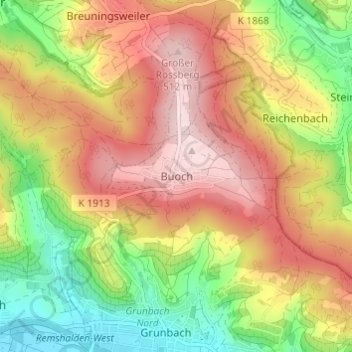 Topografische Karte Buoch, Höhe, Relief