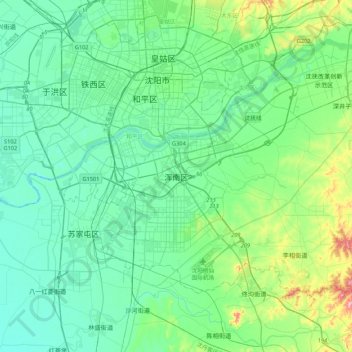 Topografische Karte 浑南区, Höhe, Relief