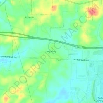 Topografische Karte Dry Valley, Höhe, Relief