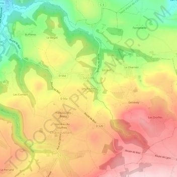 Topografische Karte Les Routes, Höhe, Relief