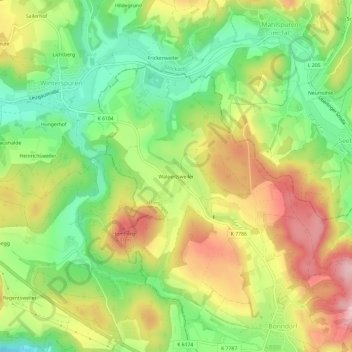 Topografische Karte Walpertsweiler, Höhe, Relief