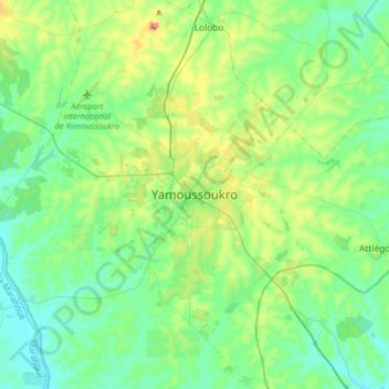Topografische Karte Yamoussoukro, Höhe, Relief