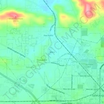 Topografische Karte Walco, Höhe, Relief