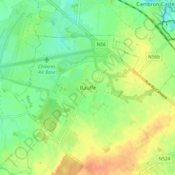 Topografische Karte Bauffe, Höhe, Relief