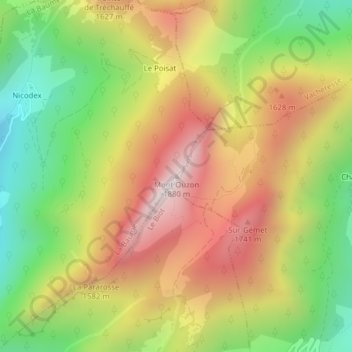 Topografische Karte Mont Ouzon, Höhe, Relief