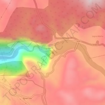 Topografische Karte Jog Falls, Höhe, Relief