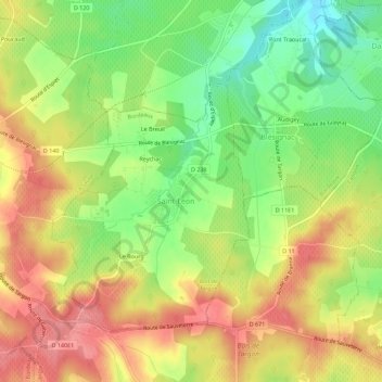 Topografische Karte Mondon, Höhe, Relief