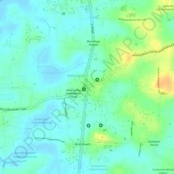 Topografische Karte vellangallur, Höhe, Relief