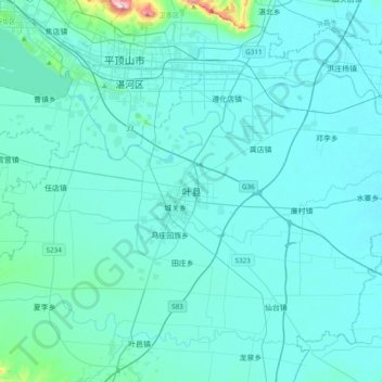 Topografische Karte 叶县, Höhe, Relief