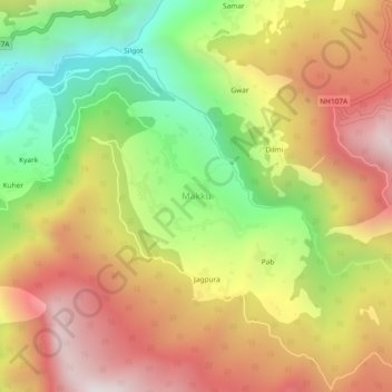 Topografische Karte Makku, Höhe, Relief