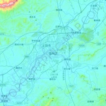Topografische Karte 信州区, Höhe, Relief
