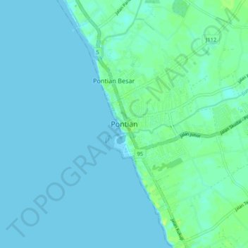 Topografische Karte Pontian, Höhe, Relief