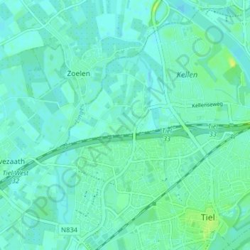 Topografische Karte Veluwe, Höhe, Relief