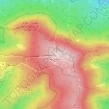 Topografische Karte Kékes, Höhe, Relief