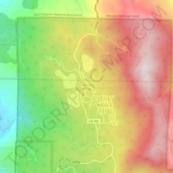 Topografische Karte Grant Grove Village, Höhe, Relief