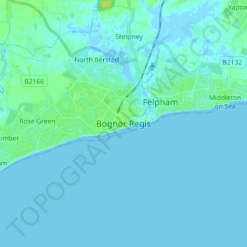 Topografische Karte Bognor Regis, Höhe, Relief