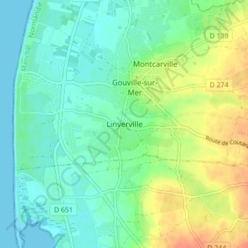 Topografische Karte Linverville, Höhe, Relief