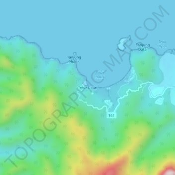 Topografische Karte Teluk Datai, Höhe, Relief