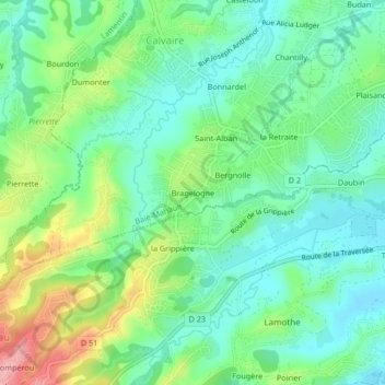 Topografische Karte Bragelogne, Höhe, Relief