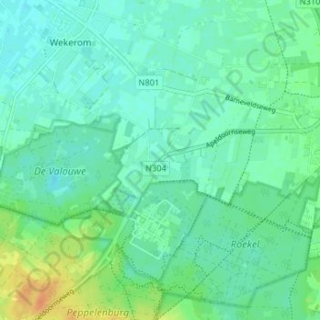 Topografische Karte Roekel, Höhe, Relief