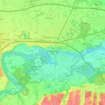 Topografische Karte Mühldorf am Inn, Höhe, Relief