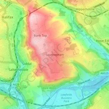 Topografische Karte Southowram, Höhe, Relief
