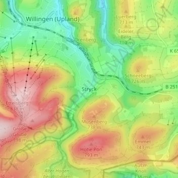 Topografische Karte Stryck, Höhe, Relief