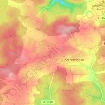 Topografische Karte Oberriffingen, Höhe, Relief