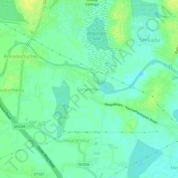 Topografische Karte Sorancheri, Höhe, Relief