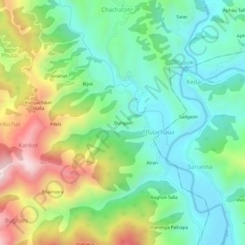 Topografische Karte Dungari, Höhe, Relief