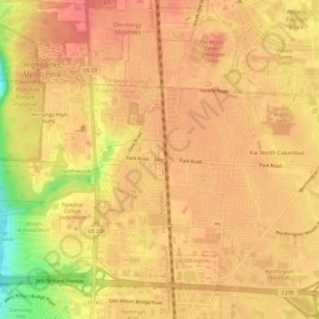 Topografische Karte Flint, Höhe, Relief