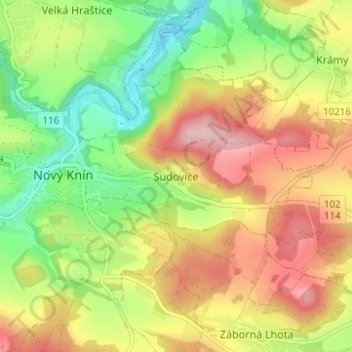 Topografische Karte Sudowitz, Höhe, Relief