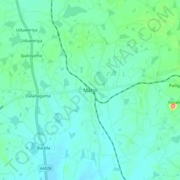 Topografische Karte Maho, Höhe, Relief