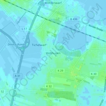 Topografische Karte Holthusen, Höhe, Relief