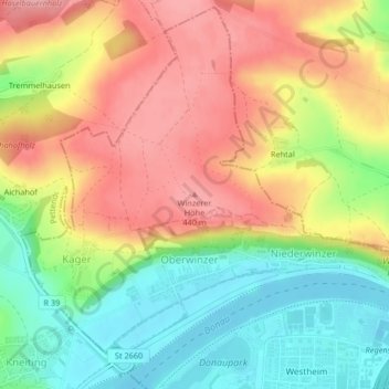 Topografische Karte Winzerer Höhe, Höhe, Relief
