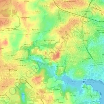 Topografische Karte Kerledern, Höhe, Relief