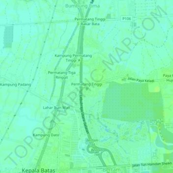 Topografische Karte Permatang Tinggi 'B', Höhe, Relief