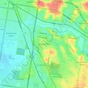 Topografische Karte Hampton Park, Höhe, Relief