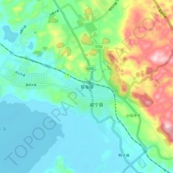 Topografische Karte 草海镇, Höhe, Relief