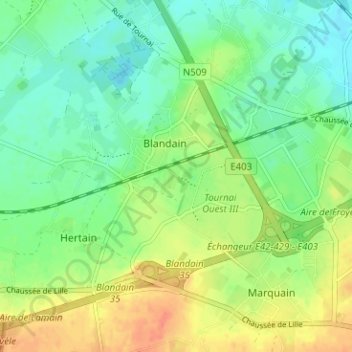 Topografische Karte Touquet, Höhe, Relief