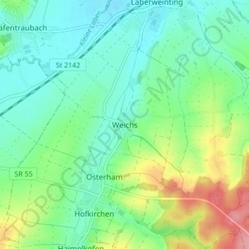 Topografische Karte Weichs, Höhe, Relief