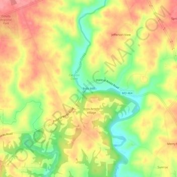 Topografische Karte Bells Mill, Höhe, Relief