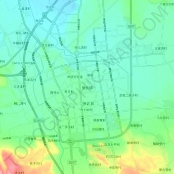 Topografische Karte 张北镇, Höhe, Relief