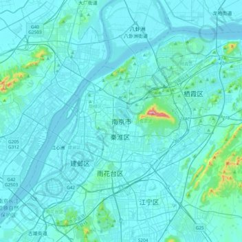 Topografische Karte 南京市, Höhe, Relief