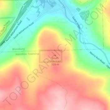 Topografische Karte South Mountain, Höhe, Relief