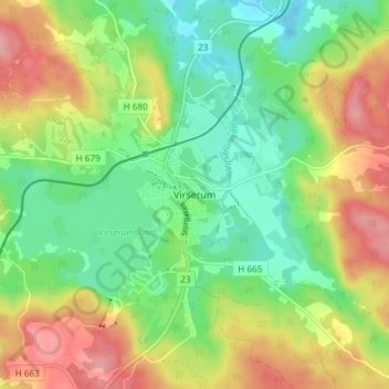 Topografische Karte Virserum, Höhe, Relief