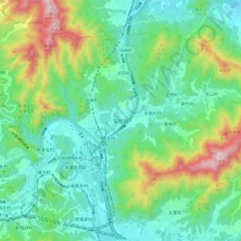 Topografische Karte 军庄镇, Höhe, Relief